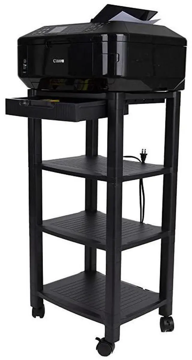Alt view image 2 of 7 - PRCARTLG-BLK 4 Printer Cart, Stand with Wheels, Drawer, Cord Management, Office Paper, Shelf Organization, 40 lb Capacity, Black