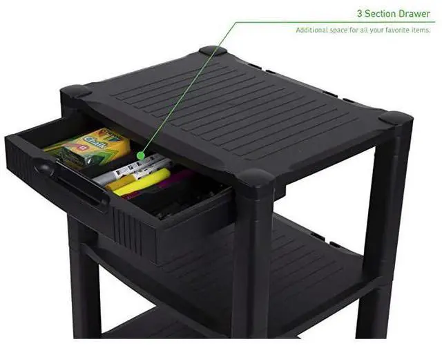 Alt view image 4 of 7 - PRCARTLG-BLK 4 Printer Cart, Stand with Wheels, Drawer, Cord Management, Office Paper, Shelf Organization, 40 lb Capacity, Black