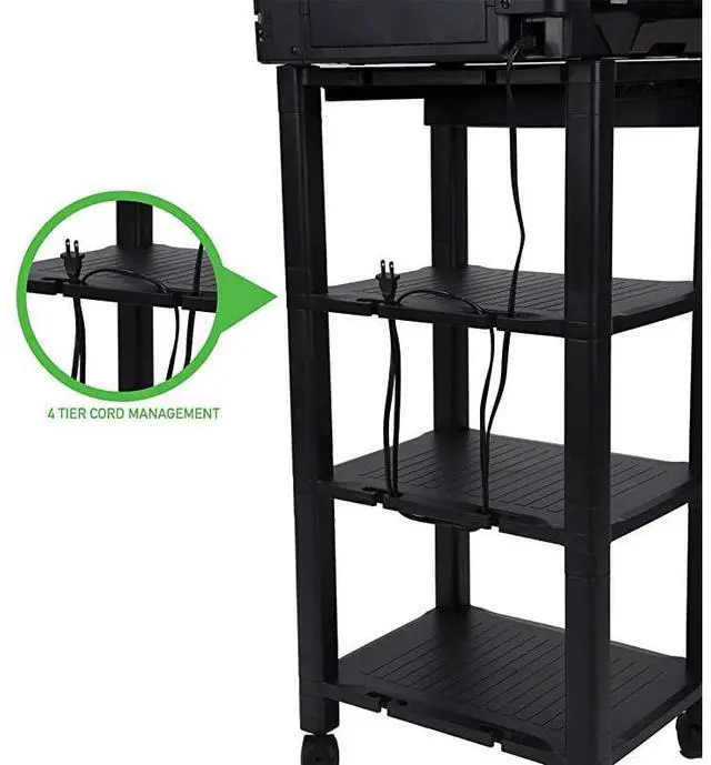 Alt view image 3 of 7 - PRCARTLG-BLK 4 Printer Cart, Stand with Wheels, Drawer, Cord Management, Office Paper, Shelf Organization, 40 lb Capacity, Black