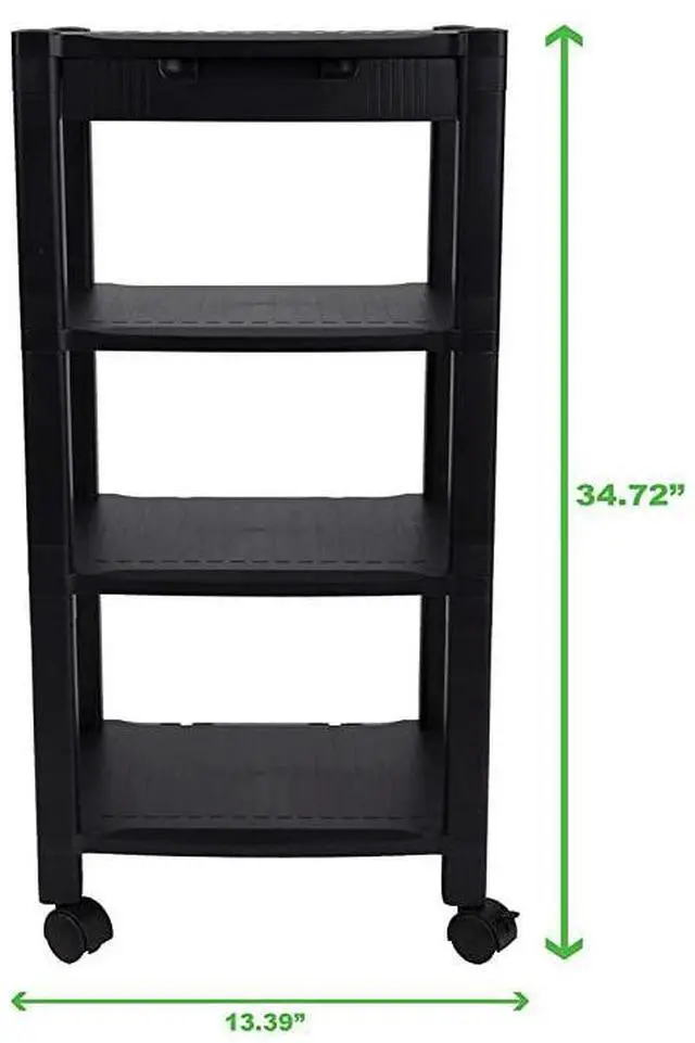 Alt view image 5 of 7 - PRCARTLG-BLK 4 Printer Cart, Stand with Wheels, Drawer, Cord Management, Office Paper, Shelf Organization, 40 lb Capacity, Black