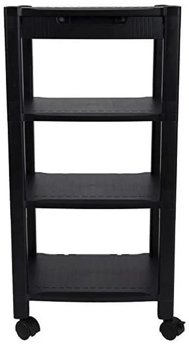 Main image of PRCARTLG-BLK 4 Printer Cart, Stand with Wheels, Drawer, Cord Management, Office Paper, Shelf Organization, 40 lb Capacity, Black