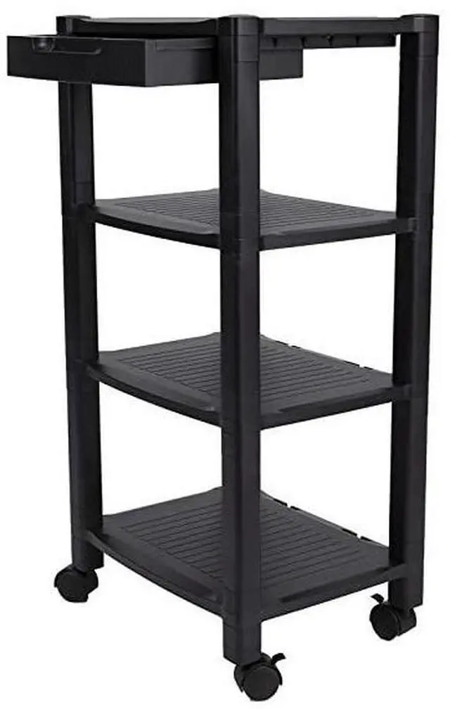 Alt view image 6 of 7 - PRCARTLG-BLK 4 Printer Cart, Stand with Wheels, Drawer, Cord Management, Office Paper, Shelf Organization, 40 lb Capacity, Black