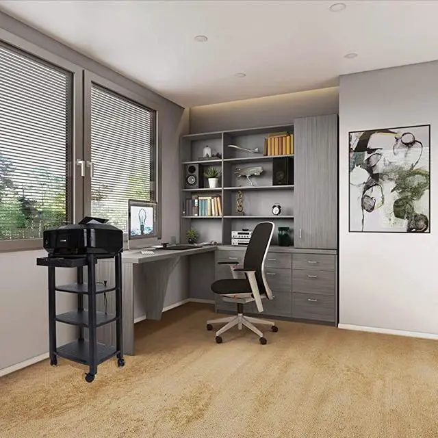 Alt view image 7 of 7 - PRCARTLG-BLK 4 Printer Cart, Stand with Wheels, Drawer, Cord Management, Office Paper, Shelf Organization, 40 lb Capacity, Black