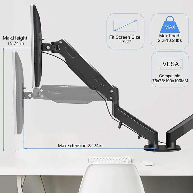 Alt view image 5 of 7 - for Monitor Arm - Dual Monitor Mount Monitor Desk Mount Dual Monitor Stand Vesa Bracket Dual Monitor Arm Monitor Stands for 2 17-27inch Monitors VESA Mount Computer Monitor Arm Double Gas Spring Arm