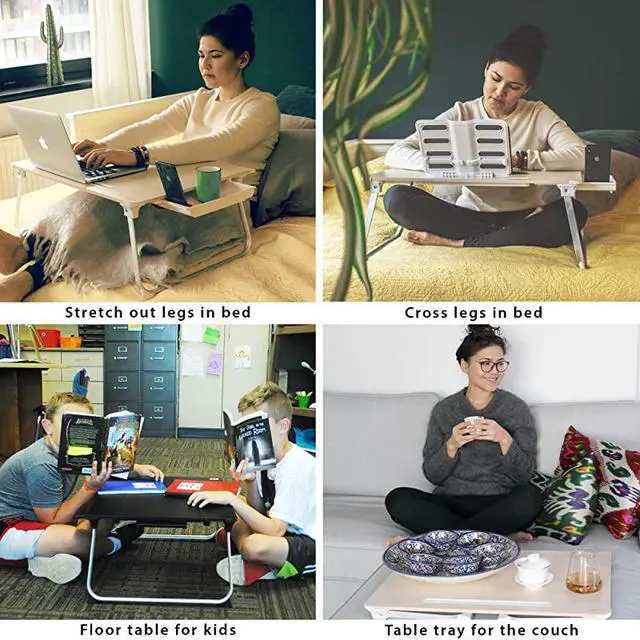 Alt view image 5 of 6 - Mega Table [XXL Extra Large - Premium Build] Folding Bed Desk, Lap Desk & Laptop Table | Drawer, Book Stand, Lots of Leg Space (White Oak)