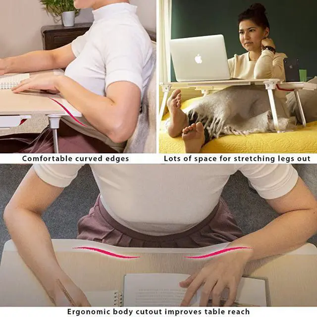 Alt view image 6 of 6 - Mega Table [XXL Extra Large - Premium Build] Folding Bed Desk, Lap Desk & Laptop Table | Drawer, Book Stand, Lots of Leg Space (White Oak)