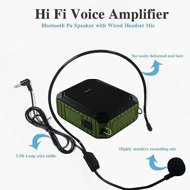 Alt view image 2 of 7 - FOR-Personal Waterproof Voice Amplifier Wired Headset Microphone Small Bluetooth Pa Speaker 18W 4400mAh Rechargeable Wearable Mic System for Teachers or Outdoors Wired Version