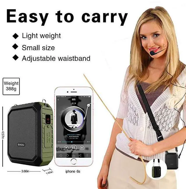 Alt view image 7 of 7 - FOR-Personal Waterproof Voice Amplifier Wired Headset Microphone Small Bluetooth Pa Speaker 18W 4400mAh Rechargeable Wearable Mic System for Teachers or Outdoors Wired Version