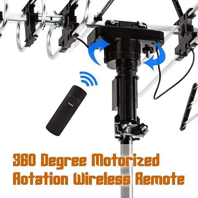 Alt view image 2 of 7 - Outdoor HD TV Antenna Strongest Up to 200 Miles Long Range with Motorized 360 Degree Rotation UHFVHFFM Radio with Infrared Remote Control Advanced Design Plus Installation Kit