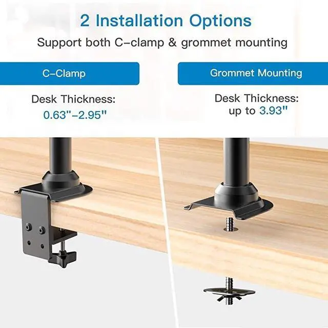 Alt view image 7 of 7 - for  Monitor Stand Height Adjustable Gas Spring Double Arm Monitor Mount Desk Stand Fit Two 17 to 32 inch Screens with Clamp Grommet Mounting Base Each Arm Hold up to 198lbs