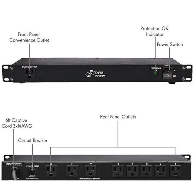 Alt view image 2 of 7 - FOR-PDU Power Strip Surge Protector 150 Joule 15 Amp 9 Outlet Strips Surge Protector Heavy Duty Electric Extension Cord Strip 1U Rack Mount Protection Power Outlet Strip WAC Filter Pro PCO850
