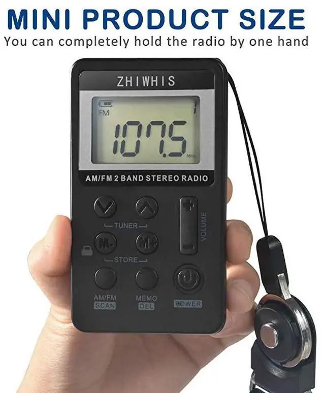 Alt view image 2 of 7 - FOR-Portable Radio AM FM Mini Transistor Rechargeable Battery Personal Digital Tuning Stereo Pocket Walkmen Radios with Shutdown Memory and Earphone amp MultiFunction Lanyard for Walking Travel