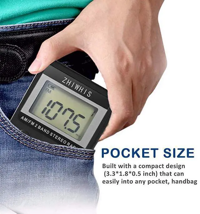 Alt view image 6 of 7 - FOR-Portable Radio AM FM Mini Transistor Rechargeable Battery Personal Digital Tuning Stereo Pocket Walkmen Radios with Shutdown Memory and Earphone amp MultiFunction Lanyard for Walking Travel