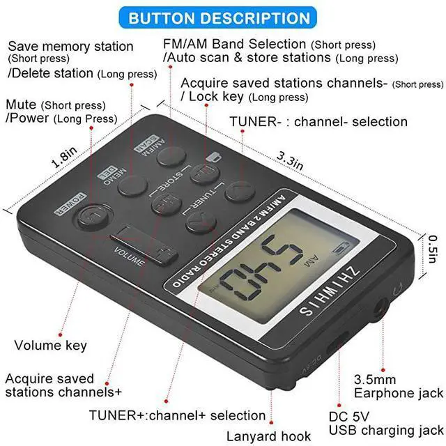 Alt view image 4 of 7 - FOR-Portable Radio AM FM Mini Transistor Rechargeable Battery Personal Digital Tuning Stereo Pocket Walkmen Radios with Shutdown Memory and Earphone amp MultiFunction Lanyard for Walking Travel