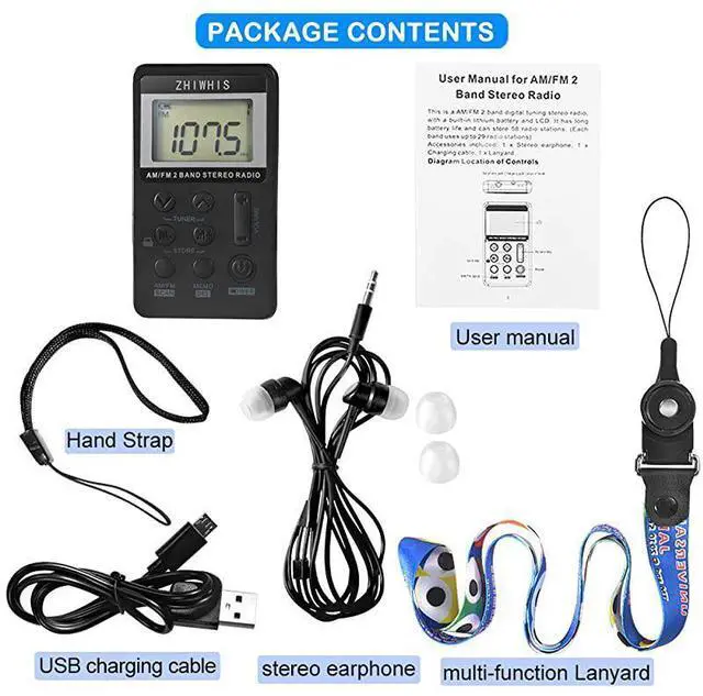 Alt view image 7 of 7 - FOR-Portable Radio AM FM Mini Transistor Rechargeable Battery Personal Digital Tuning Stereo Pocket Walkmen Radios with Shutdown Memory and Earphone amp MultiFunction Lanyard for Walking Travel