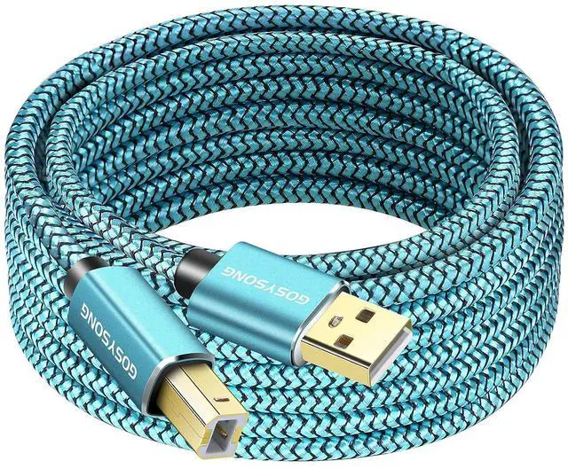 Main image of Printer Cable 30FT USB Printer Cord 2.0 Type A Male to B Male Cable Scanner Cord High Speed Compatible with HP Canon Dell Epson Lexmark Xerox Samsung and More (Blue)