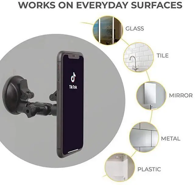 Alt view image 6 of 7 - FOR-ShowerMirror Phone HolderMountStand Reusable NonResidue Mount for BathroomKitchenWall Compatible with All Phones Great Gift for TikTokYouTubeMake Up Black
