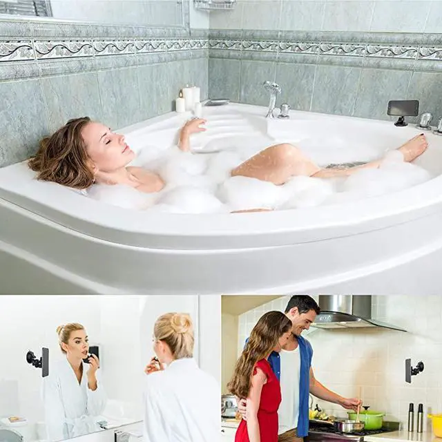 Alt view image 7 of 7 - FOR-ShowerMirror Phone HolderMountStand Reusable NonResidue Mount for BathroomKitchenWall Compatible with All Phones Great Gift for TikTokYouTubeMake Up Black