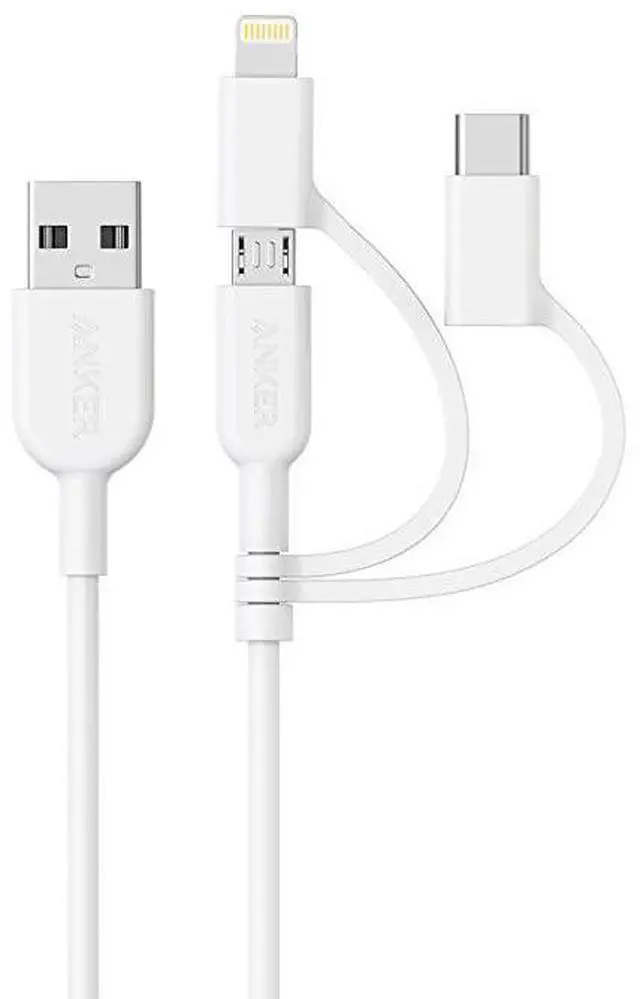 Main image of Powerline II 3in1 Cable LightningType CMicro USB Cable for iPhone iPad Huawei HTC LG Samsung Galaxy Sony Xperia Android Smartphones and More3ft White