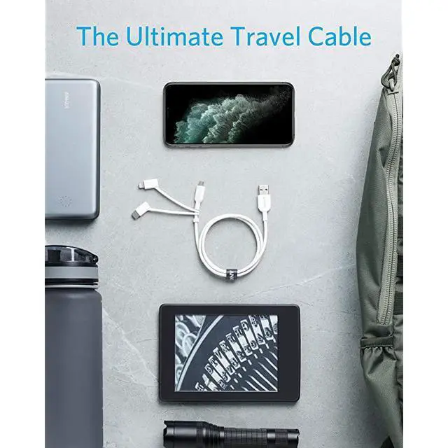 Alt view image 6 of 7 - Powerline II 3in1 Cable LightningType CMicro USB Cable for iPhone iPad Huawei HTC LG Samsung Galaxy Sony Xperia Android Smartphones and More3ft White