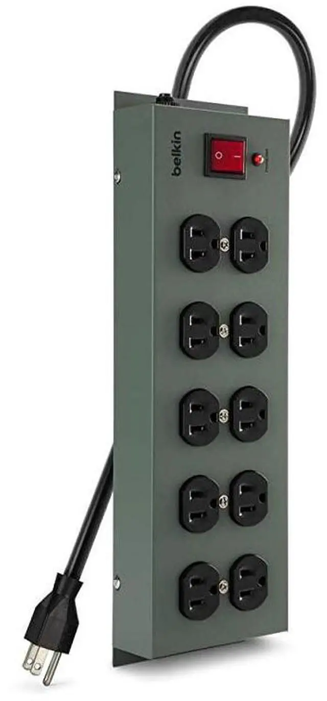 Alt view image 2 of 6 - FOR-Power Strip Surge Protector - 10 AC Multiple Outlets, 15 ft Long Heavy Duty Metal Extension Cord with Wall Mount Holes for Home, Office, Travel, Computer Desktop, Laptop & Phone Charging Brick