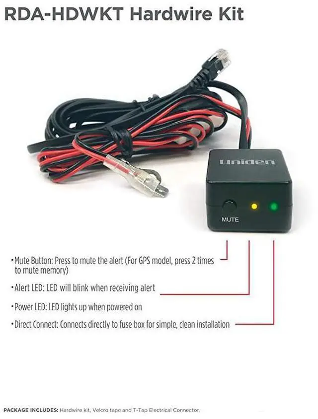 Alt view image 2 of 4 - RDAHDWKT Radar Detector Smart Hardwire Kit with Mute Button LED Alert and Power LED for R7 R3 R1 DFR9 DFR8 DFR7 and DFR6