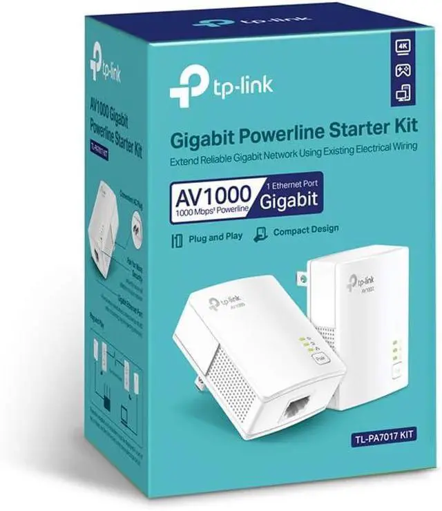 Alt view image 7 of 7 - Powerline Ethernet Adapter Starter Kit - AV1000 Gigabit Port Plug&Play Ethernet Over Power Nano Size Ideal for Smart TV Online Gaming Wired Connection Only (TL-PA7017 KIT)