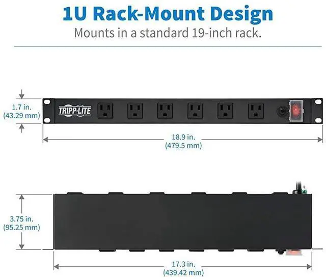 Alt view image 5 of 7 - RS1215-RA Rackmount Network-Grade PDU Power Strip, 12 Right Angle Outlets Wide-Spaced, 15A, 15ft Cord w/ 5-15P Plug,, Black