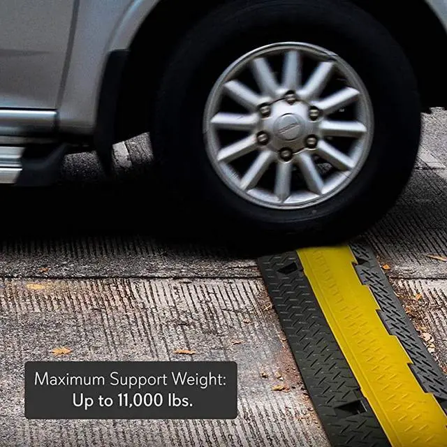 Alt view image 4 of 7 - Ramp1 Channel Rubber Floor Cord ConcealerHeavy Duty Cable Protector WireHosePipe Hider Driveway Protective Covering Armor PCBLCO102X2 Pair Black and Yellow