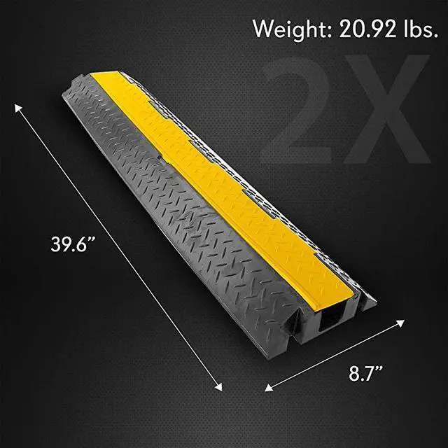 Alt view image 6 of 7 - Ramp1 Channel Rubber Floor Cord ConcealerHeavy Duty Cable Protector WireHosePipe Hider Driveway Protective Covering Armor PCBLCO102X2 Pair Black and Yellow