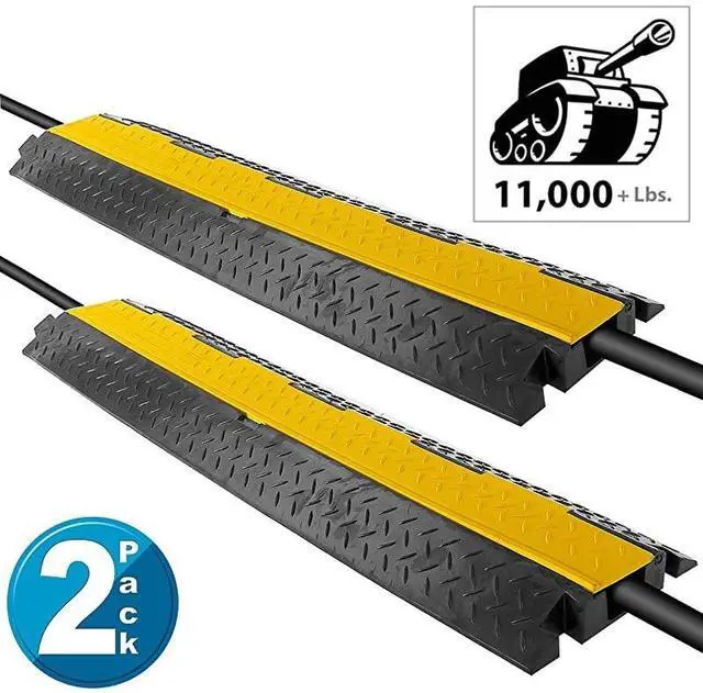 Main image of Ramp1 Channel Rubber Floor Cord ConcealerHeavy Duty Cable Protector WireHosePipe Hider Driveway Protective Covering Armor PCBLCO102X2 Pair Black and Yellow