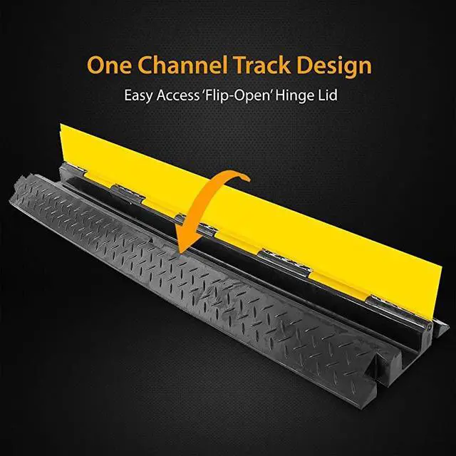 Alt view image 2 of 7 - Ramp1 Channel Rubber Floor Cord ConcealerHeavy Duty Cable Protector WireHosePipe Hider Driveway Protective Covering Armor PCBLCO102X2 Pair Black and Yellow