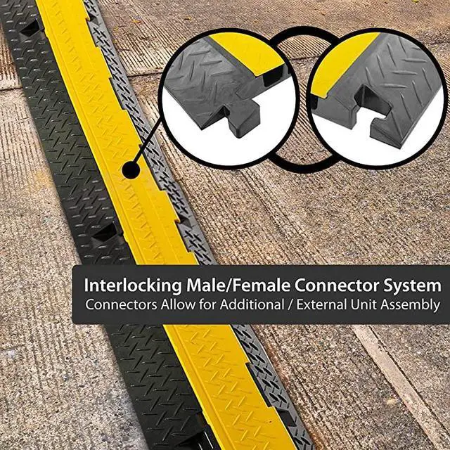 Alt view image 5 of 7 - Ramp1 Channel Rubber Floor Cord ConcealerHeavy Duty Cable Protector WireHosePipe Hider Driveway Protective Covering Armor PCBLCO102X2 Pair Black and Yellow