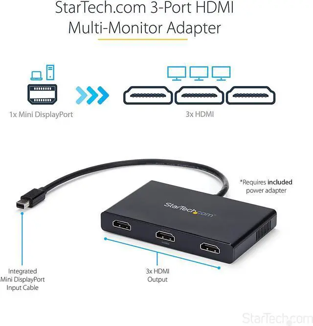 Alt view image 2 of 6 - FOR-Pro-trade.com 3-Port Multi Monitor Adapter - Mini DisplayPort to HDMI MST Hub - Triple 1080p/Dual 4K 30Hz - Video Splitter for Extended Desktop Mode on Windows Only - mDP 1.2 to 3x HDMI