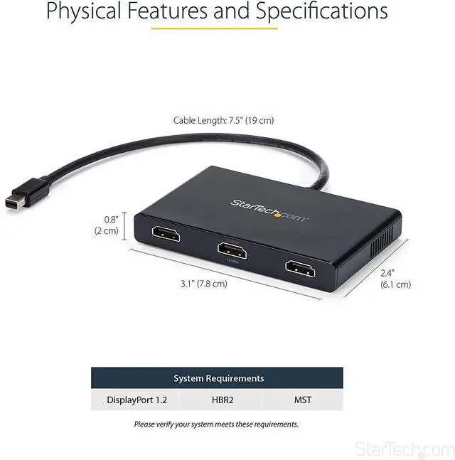 Alt view image 3 of 6 - FOR-Pro-trade.com 3-Port Multi Monitor Adapter - Mini DisplayPort to HDMI MST Hub - Triple 1080p/Dual 4K 30Hz - Video Splitter for Extended Desktop Mode on Windows Only - mDP 1.2 to 3x HDMI