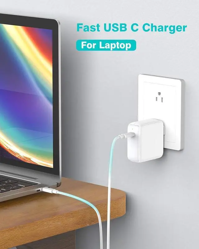 Alt view image 2 of 7 - USB C Charger Compatible with MacBook Pro 13/15/16 inch MacBook Air 13 inch M1 2020/2019/2018 Lenovo HP 65W Power Adapter Laptop Supply Plug Thunderbolt 3 LED Foldable 6.6ft USB C to C Cable