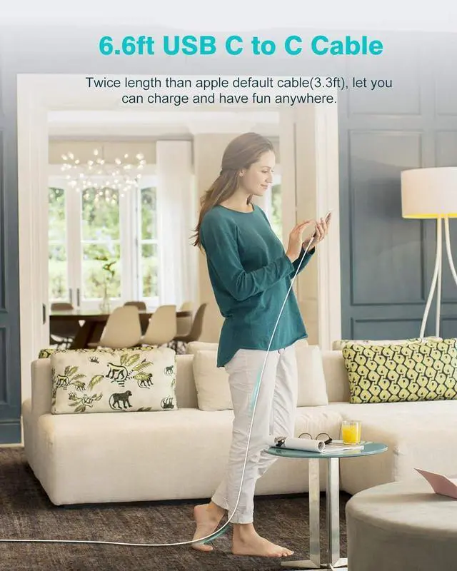 Alt view image 5 of 7 - USB C Charger Compatible with MacBook Pro 13/15/16 inch MacBook Air 13 inch M1 2020/2019/2018 Lenovo HP 65W Power Adapter Laptop Supply Plug Thunderbolt 3 LED Foldable 6.6ft USB C to C Cable