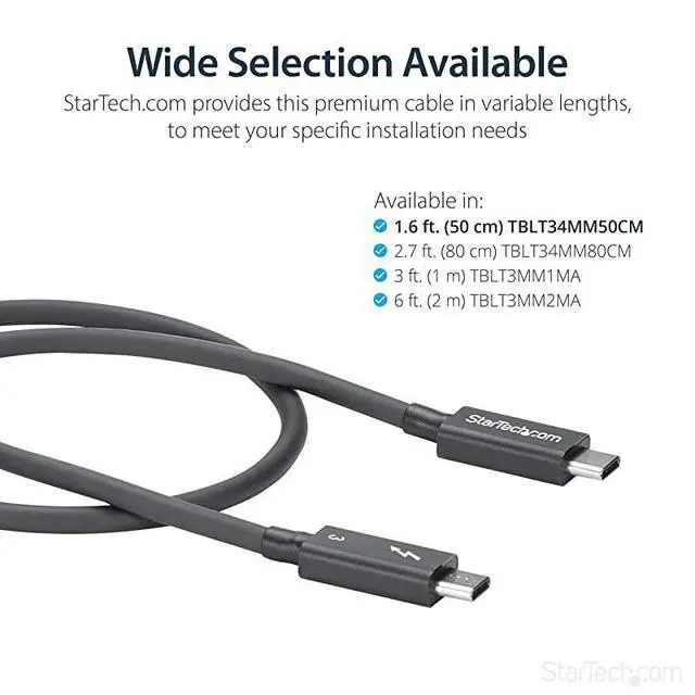 Alt view image 4 of 6 - FOR com 40Gbps Thunderbolt 3 Cable 16ft05m Black 5k 60Hz4k 60Hz Certified TB3 USBC Charger Cord w 100W Power Delivery TBLT34MM50CM
