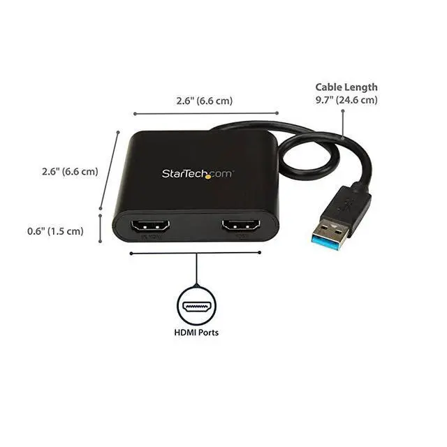 Alt view image 2 of 6 - FOR-com USB 30 to Dual HDMI Adapter 4K 30Hz External Video Graphics Card Dual Monitor Display Adapter Supports Windows USB32HD2 Black