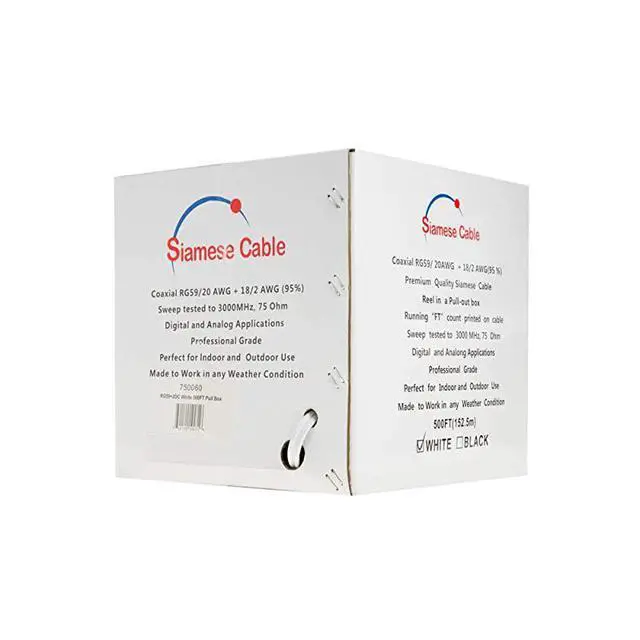 Alt view image 4 of 4 - FOR White Bulk Siamese RG59U Cable 20AWG + 182AWG 95 Shielding CCTV Video Wire White 500