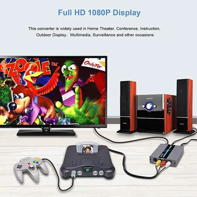 Alt view image 6 of 7 - FOR-RCA Svideo to HDMI Converter RCA Composite CVBS AV or Svideo + RL Audio Input to HDMI Output Upscale Converter Supports 720P 1080P Output Switch for N64 PS2 Wii DVD