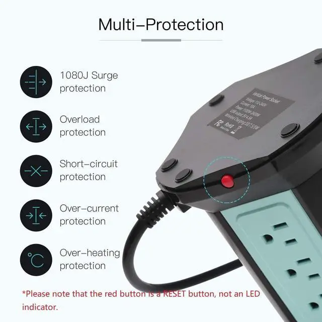 Alt view image 4 of 7 - FOR-SUPERDANNY 10ft Power Strip Tower Wireless Charger Surge Protector Extension Cord 10A 9-Outlet 4 USB 4.5A Fast Speed Charging Electrical Station Universal Socket for Laptop Phone Black and Blue