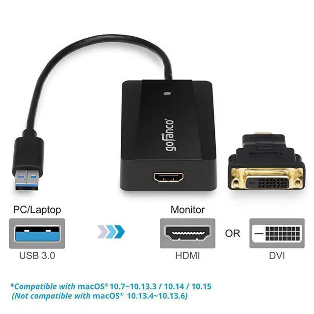 Alt view image 2 of 7 - FOR-USB 30 to HDMI or DVI Video Graphics Card Adapter for Multiple Monitors w Audio Up to 2560x1440 for Windows Mac Systems Using DisplayLink Includes HDMItoDVI Converter Part USB3HDMI