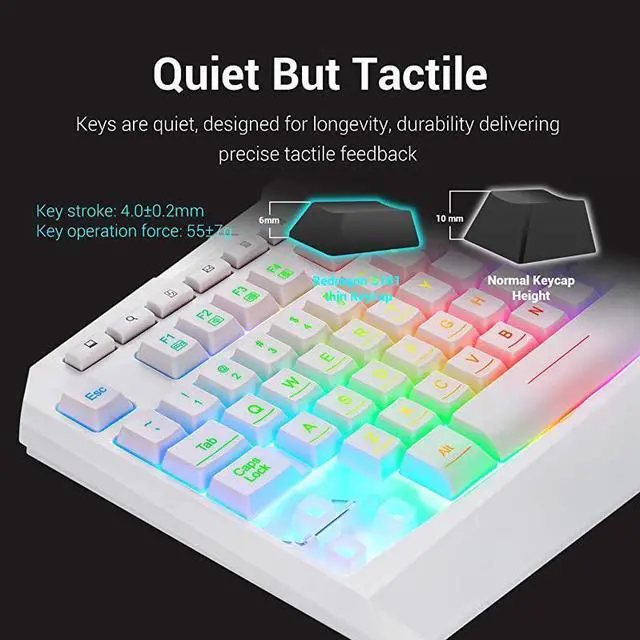 Alt view image 4 of 7 - FOR-S101 Wired Gaming Keyboard and Mouse Combo RGB Backlit Gaming Keyboard with Multimedia Keys Wrist Rest and Red Backlit Gaming Mouse 3200 DPI for Windows PC Gamers (White)