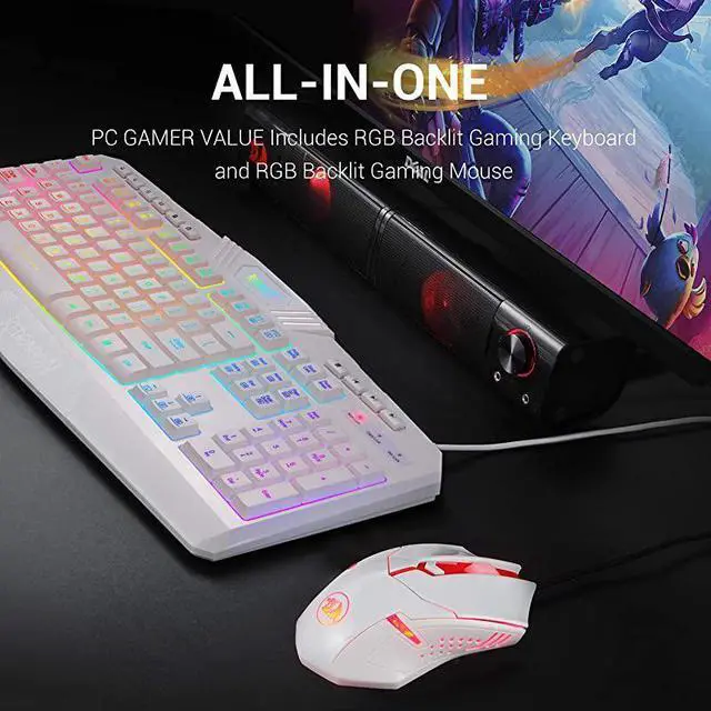 Alt view image 2 of 7 - FOR-S101 Wired Gaming Keyboard and Mouse Combo RGB Backlit Gaming Keyboard with Multimedia Keys Wrist Rest and Red Backlit Gaming Mouse 3200 DPI for Windows PC Gamers (White)
