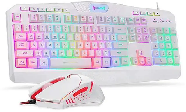 Main image of FOR-S101 Wired Gaming Keyboard and Mouse Combo RGB Backlit Gaming Keyboard with Multimedia Keys Wrist Rest and Red Backlit Gaming Mouse 3200 DPI for Windows PC Gamers (White)