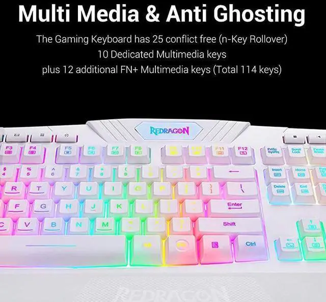 Alt view image 6 of 7 - FOR-S101 Wired Gaming Keyboard and Mouse Combo RGB Backlit Gaming Keyboard with Multimedia Keys Wrist Rest and Red Backlit Gaming Mouse 3200 DPI for Windows PC Gamers (White)