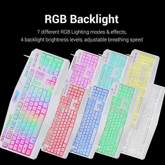 Alt view image 5 of 7 - FOR-S101 Wired Gaming Keyboard and Mouse Combo RGB Backlit Gaming Keyboard with Multimedia Keys Wrist Rest and Red Backlit Gaming Mouse 3200 DPI for Windows PC Gamers (White)