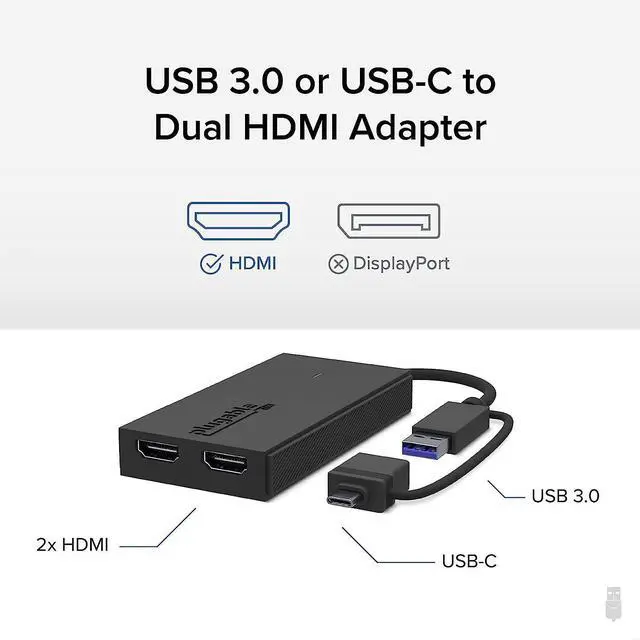 Alt view image 2 of 7 - FOR-USB 3.0 or USB C to HDMI Adapter for Dual Monitors Universal Video Graphics Adapter for Mac and Windows Thunderbolt 3/4 USB 3.0 or USB-C 1080p@60Hz