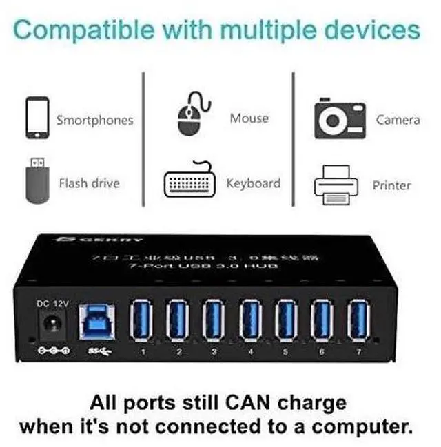 Alt view image 2 of 7 - FOR-USB 30 Hub Metal Case Mountable 7Port Powered USB Hub 30 with 12V3A AC AdapterType A